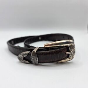 Brighton Womens Black Croc Embossed Leather Western Belt Silver Buckle 97009 M